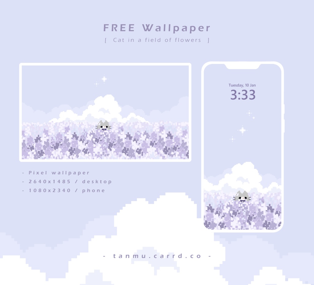 花畑と猫 [Pixel Wallpaper]