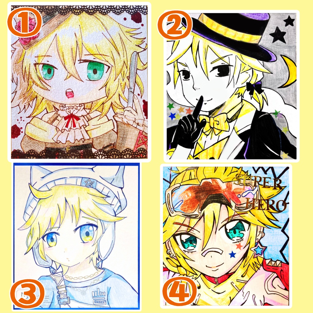 鏡音レン　色紙原画（全4種）