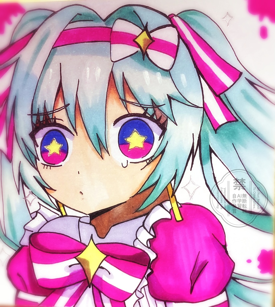初音ミク　色紙原画