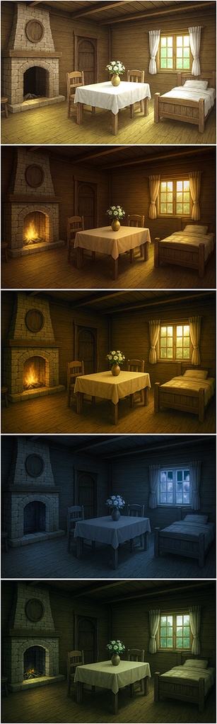 背景素材「田舎村の家」時間帯差分5点込み