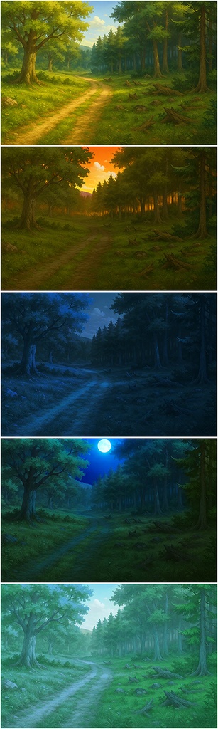 背景素材「駈け出し冒険者の森」時間帯差分5点込み