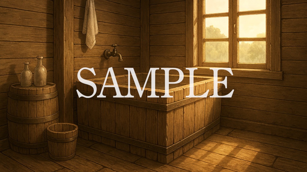 背景素材「田舎村の家風呂」時間帯差分5点込み