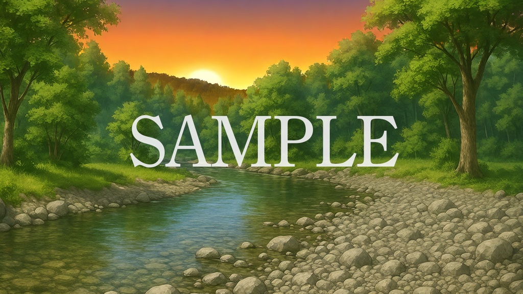 背景素材「川辺の休息地」時間帯差分6点込み