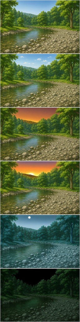 背景素材「川辺の休息地」時間帯差分6点込み