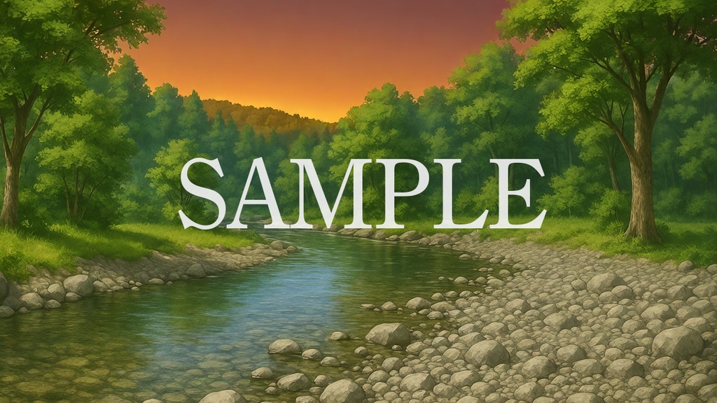 背景素材「川辺の休息地」時間帯差分6点込み