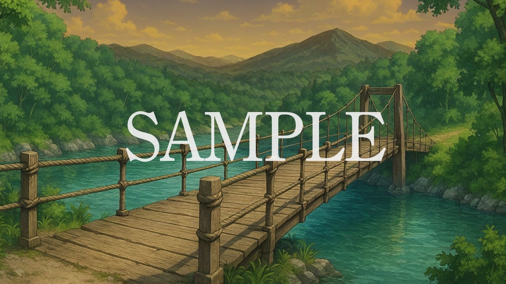 背景素材「川の吊り橋」時間帯差分6点込み