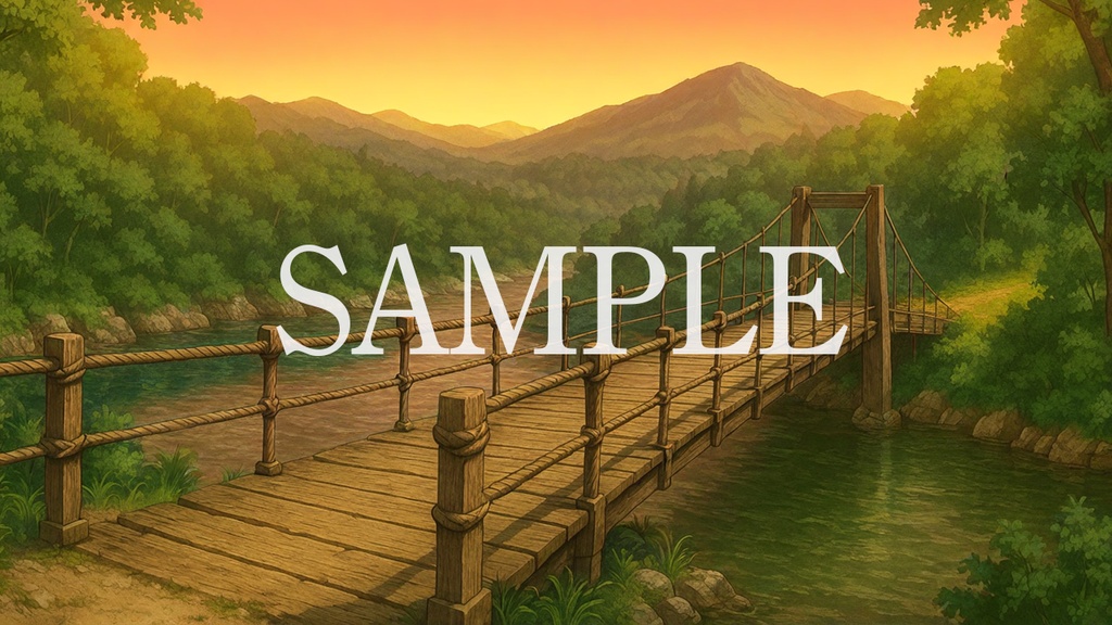 背景素材「川の吊り橋」時間帯差分6点込み