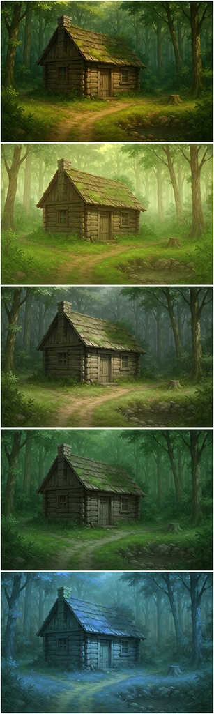 背景素材「森の中の小屋」時間帯差分5点込み