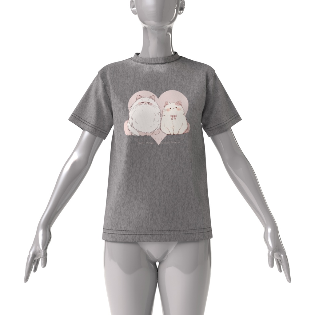 〖ふわもふミヌエットとバーマン爺〗ビッグシルエットTシャツ ミックスグレー