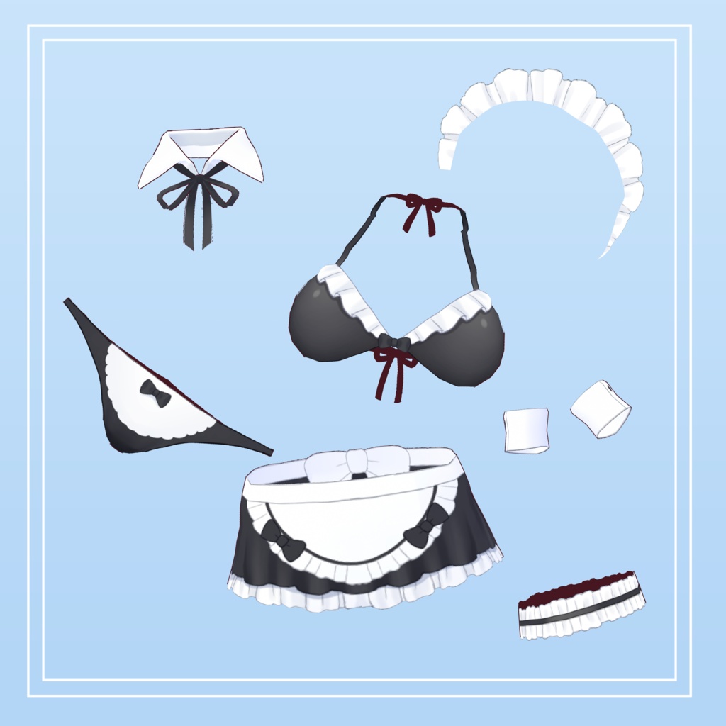 【Vroid正式版】メイド水着(3色)