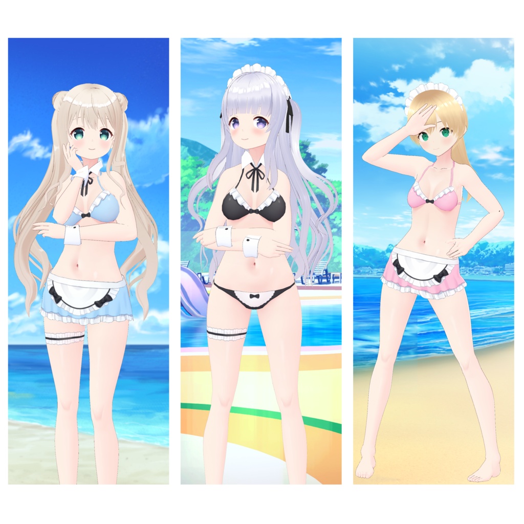 【Vroid正式版】メイド水着(3色)