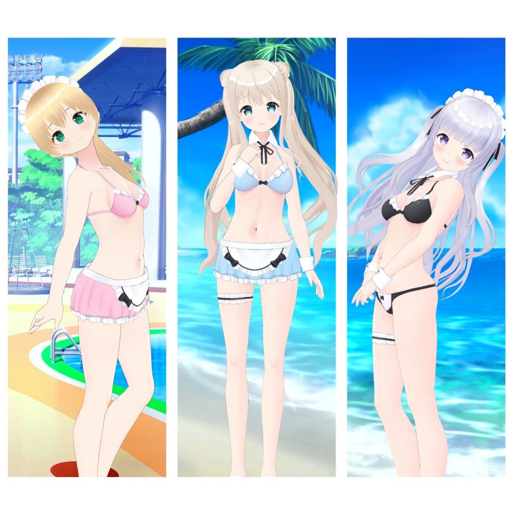 【Vroid正式版】メイド水着(3色)
