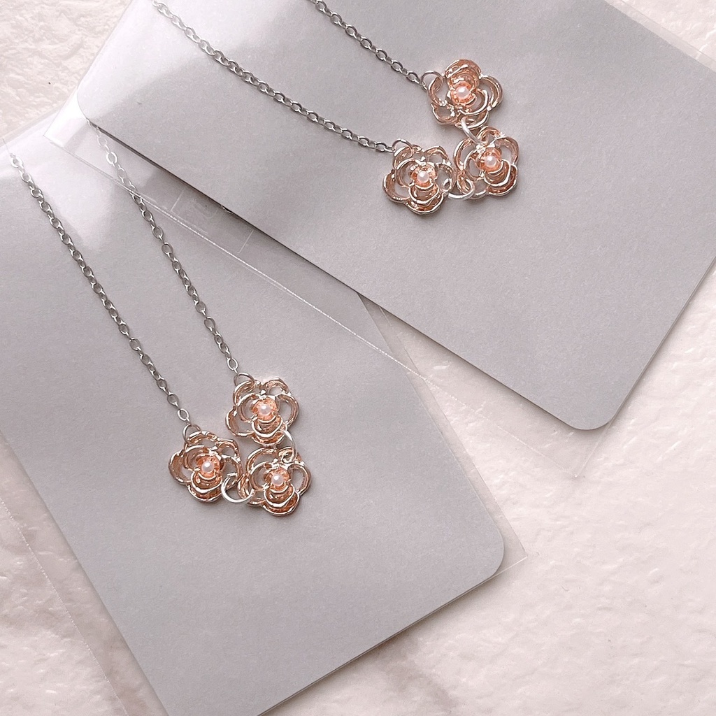 【20cm】Botan necklace（pink/silver）