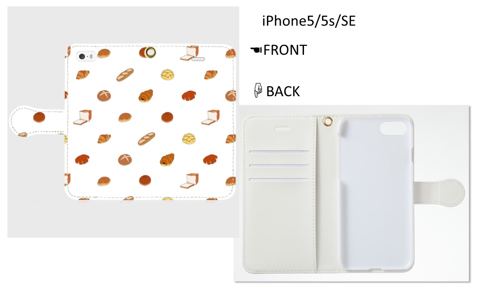 パン柄 手帳型iPhoneケース
