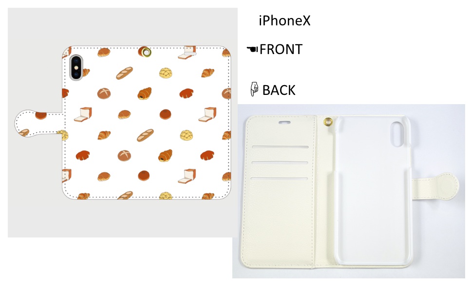 パン柄 手帳型iPhoneケース