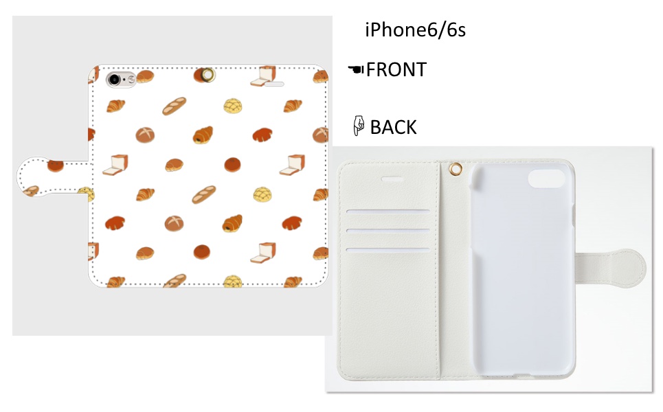 パン柄 手帳型iPhoneケース