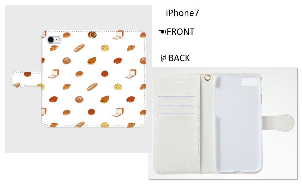 パン柄 手帳型iPhoneケース