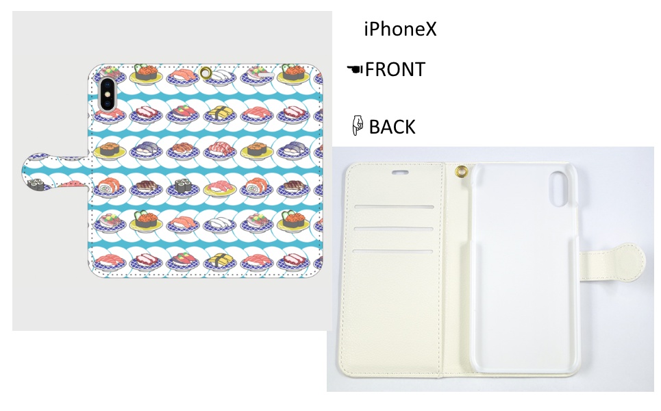 回転寿司柄iPhone手帳型ケース