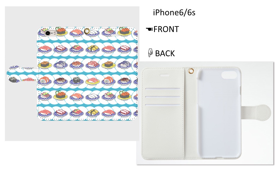 回転寿司柄iPhone手帳型ケース