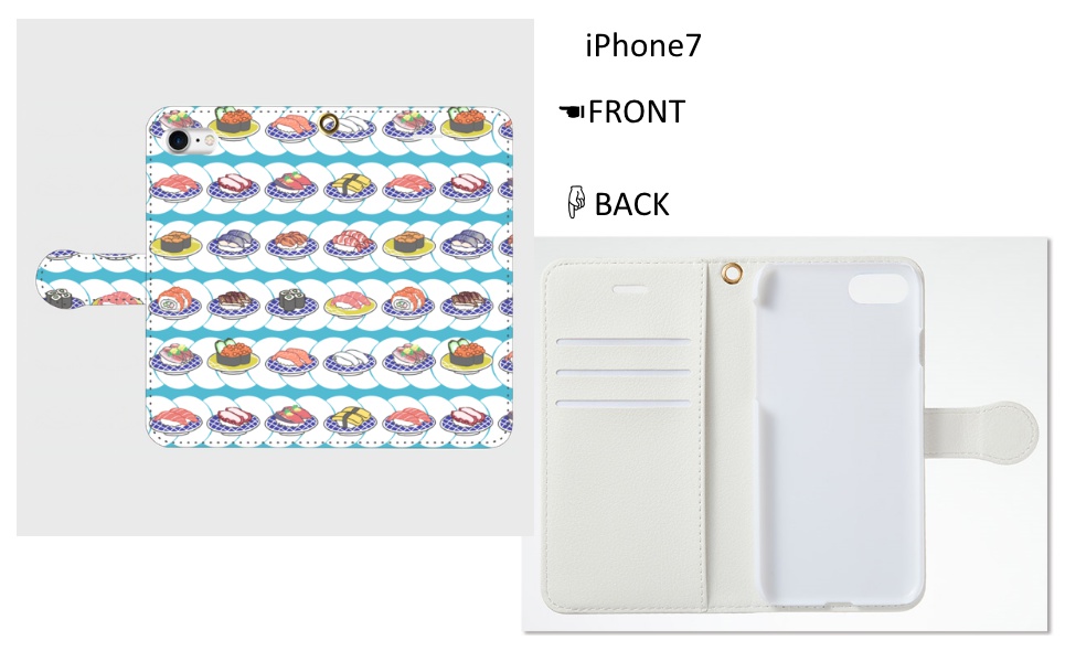 回転寿司柄iPhone手帳型ケース