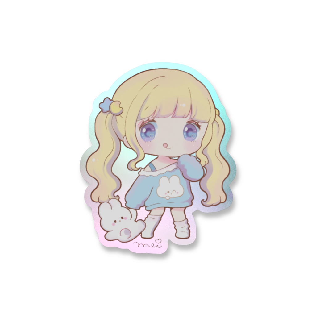ゆめかわ女の子ステッカー水色