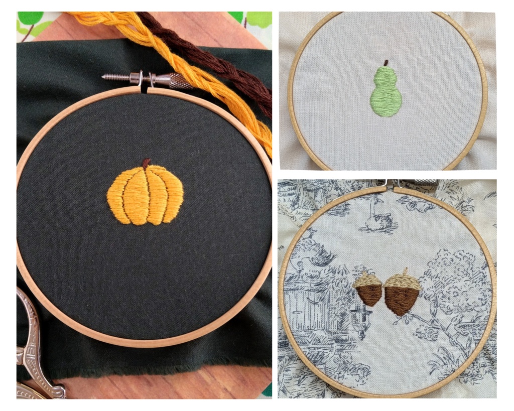 小さな秋の刺繍図案と刺し方図