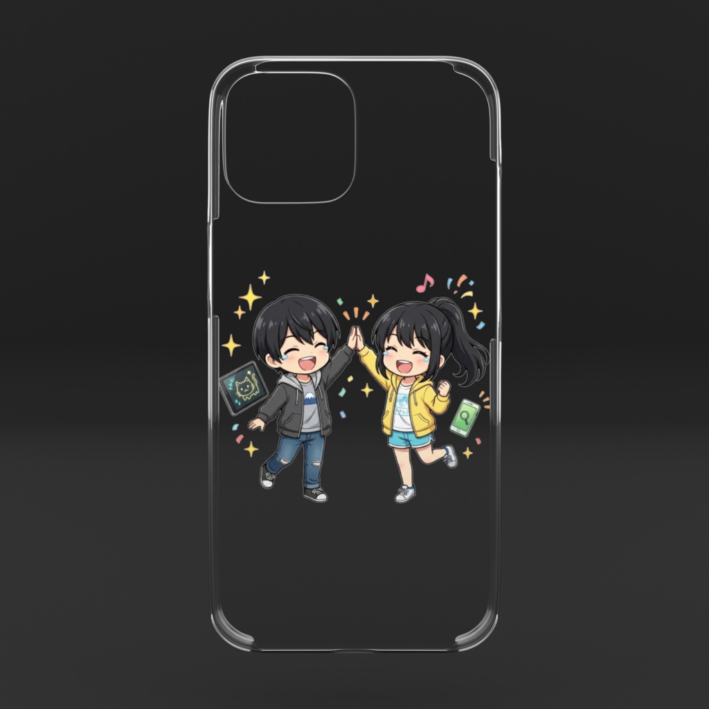 【iPhone 16専用】「やったね!」ハイタッチ!クリアiPhoneケース(悠人&穂乃香)