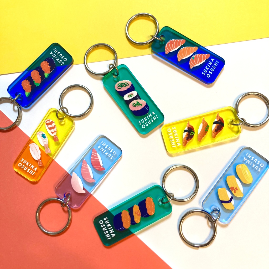 お寿司のミニアクリルキーリング
