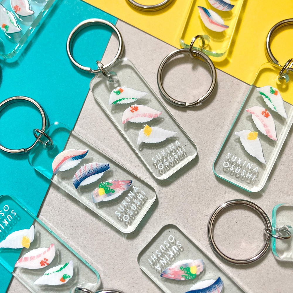 お寿司のミニアクリルキーリング