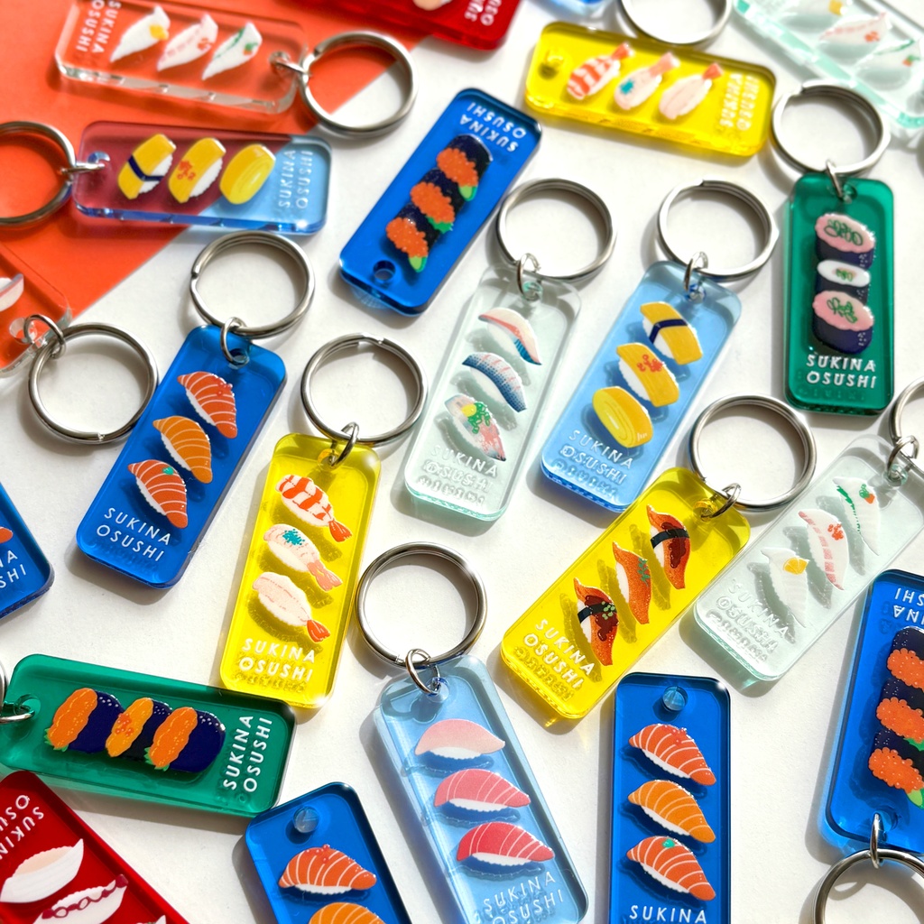 お寿司のミニアクリルキーリング