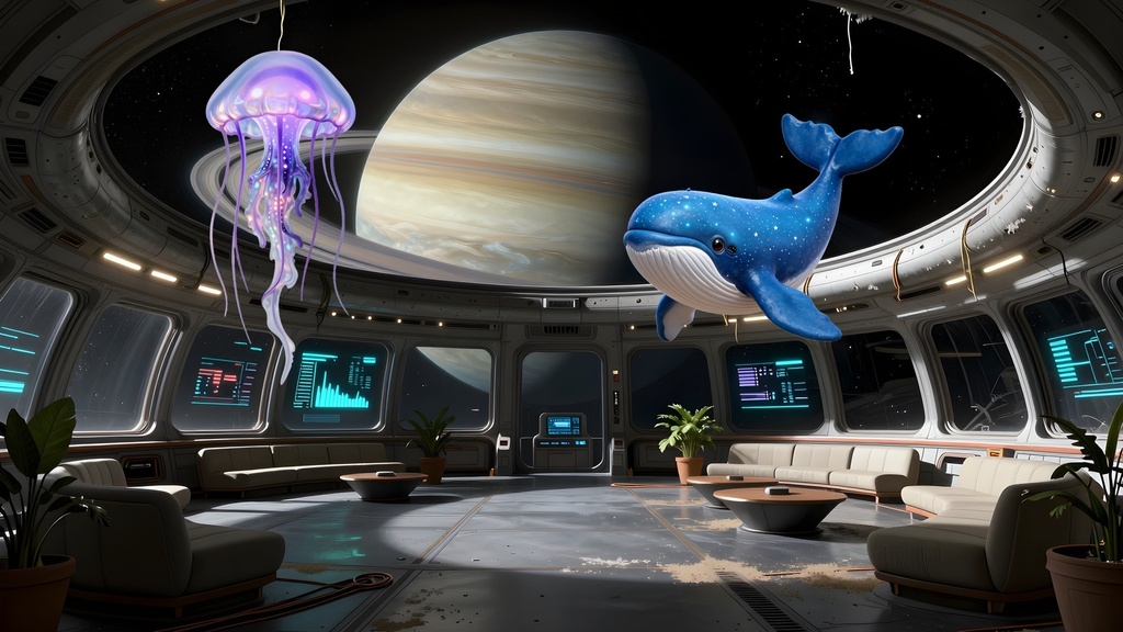 【無料・透過PNG5体】SFエイリアン・モンスター素材サンプル|宇宙クラゲ・結晶ガニ・星クジラ|商用可 SF014サンプル