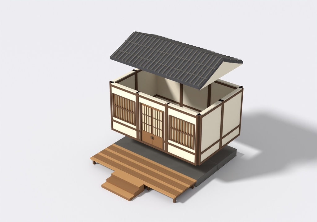 【3D素材25点】和風ローポリ建物・町並みセット|町家・神社・蔵・太鼓橋・組み立てモジュール|FBX/GLB/OBJ|ゲーム制作・商用可 SF016
