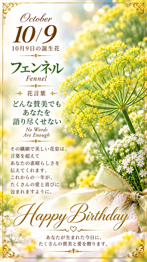 【10月9日】誕生花プレミアムギフトセット|フェンネル《どんな賛美でもあなたを語り尽くせない》|花と言葉を贈る特別なバースデーギフト|つながる。