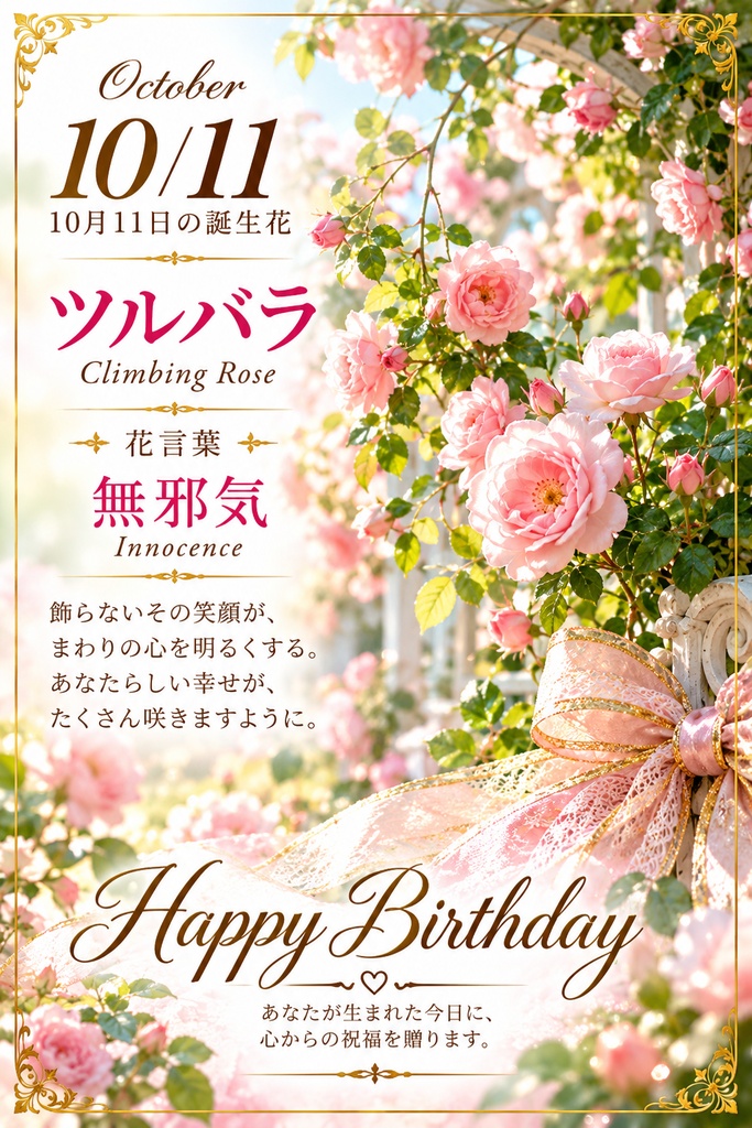 【10月11日】誕生花プレミアムギフトセット｜ツルバラ《無邪気》｜花と言葉を贈る特別なバースデーギフト｜つながる。