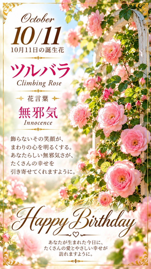 【10月11日】誕生花プレミアムギフトセット|ツルバラ《無邪気》|花と言葉を贈る特別なバースデーギフト|つながる。