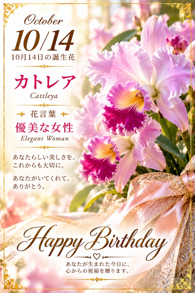 【10月14日】誕生花プレミアムギフトセット｜カトレア《優美な女性》｜花と言葉を贈る特別なバースデーギフト｜つながる。