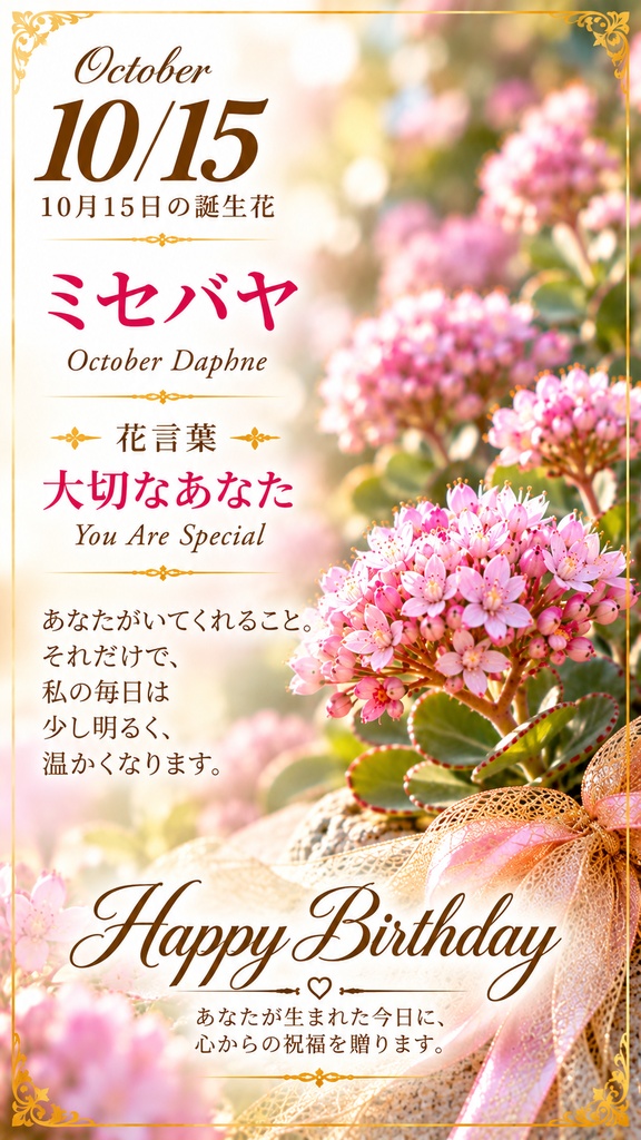 【10月15日】誕生花プレミアムギフトセット｜ミセバヤ《大切なあなた》｜花と言葉を贈る特別なバースデーギフト｜つながる。