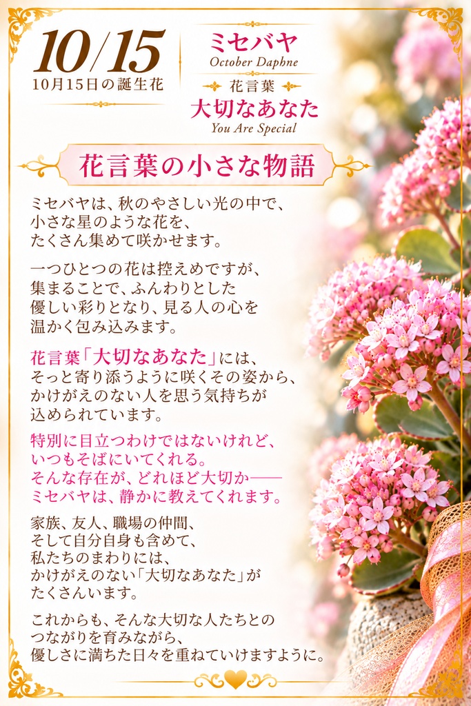 【10月15日】誕生花プレミアムギフトセット|ミセバヤ《大切なあなた》|花と言葉を贈る特別なバースデーギフト|つながる。