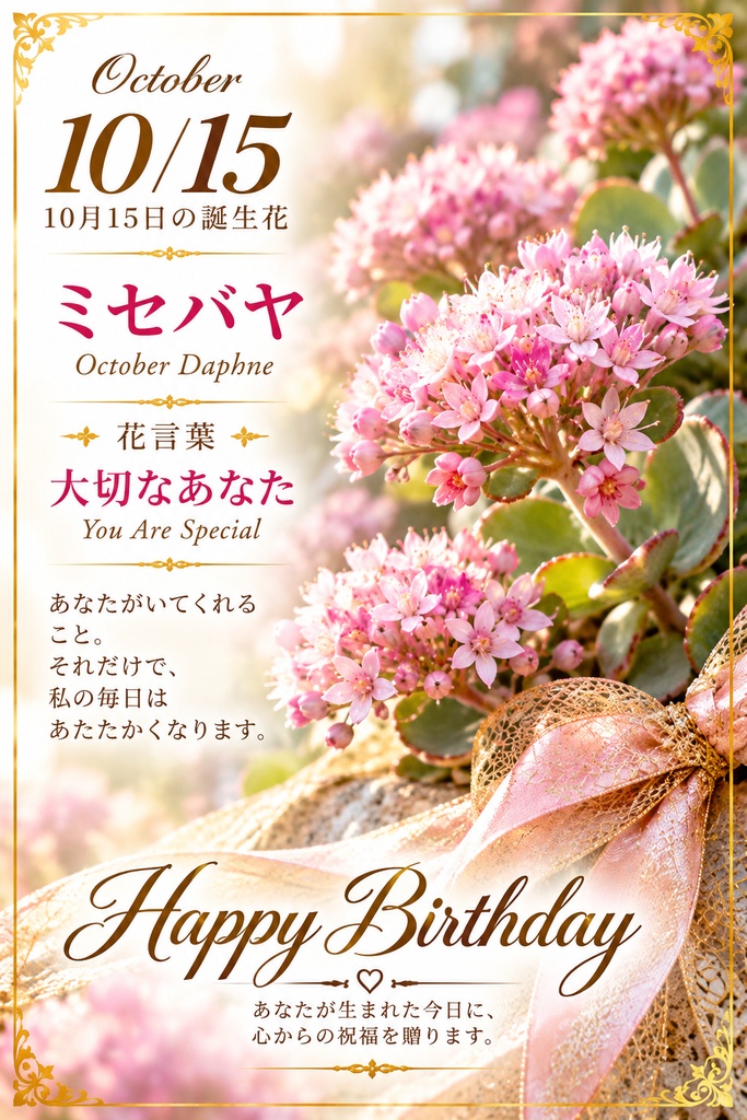 【10月15日】誕生花プレミアムギフトセット|ミセバヤ《大切なあなた》|花と言葉を贈る特別なバースデーギフト|つながる。