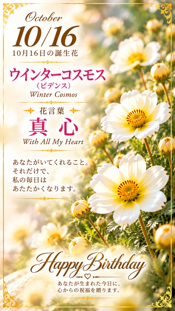 【10月16日】誕生花プレミアムギフトセット|ウインターコスモス《真心》|花と言葉を贈る特別なバースデーギフト|つながる。