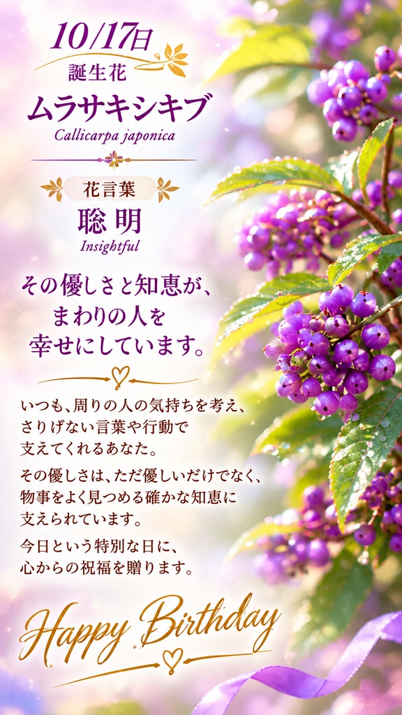 【10月17日】誕生花プレミアムギフトセット|ムラサキシキブ《聡明》|花と言葉を贈る特別なバースデーギフト|つながる。