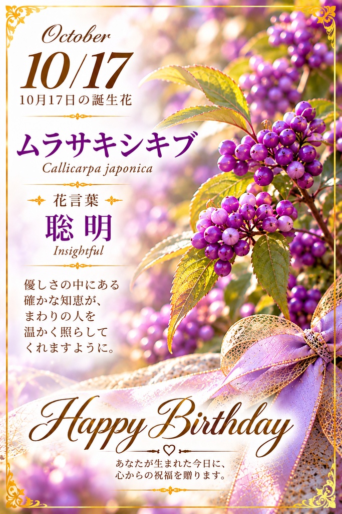 【10月17日】誕生花プレミアムギフトセット｜ムラサキシキブ《聡明》｜花と言葉を贈る特別なバースデーギフト｜つながる。
