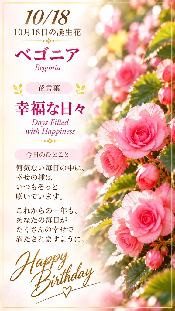 【10月18日】誕生花プレミアムギフトセット|ベゴニア《幸福な日々》|花と言葉を贈る特別なバースデーギフト|つながる。