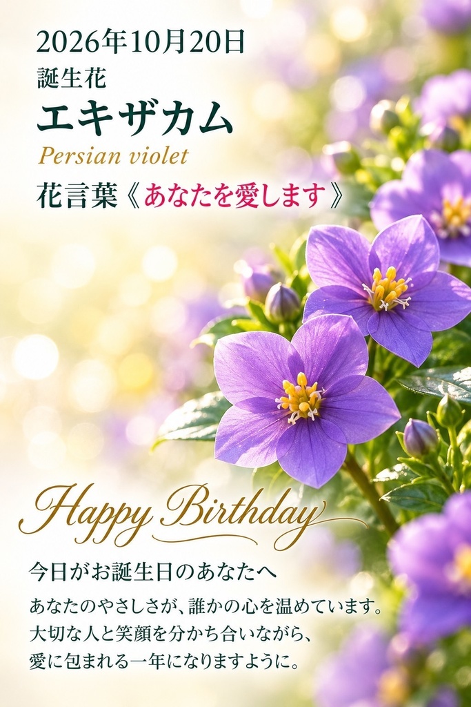 【10月20日】誕生花バースデーカード｜エキザカム《あなたを愛します》｜つながる。366日の誕生日