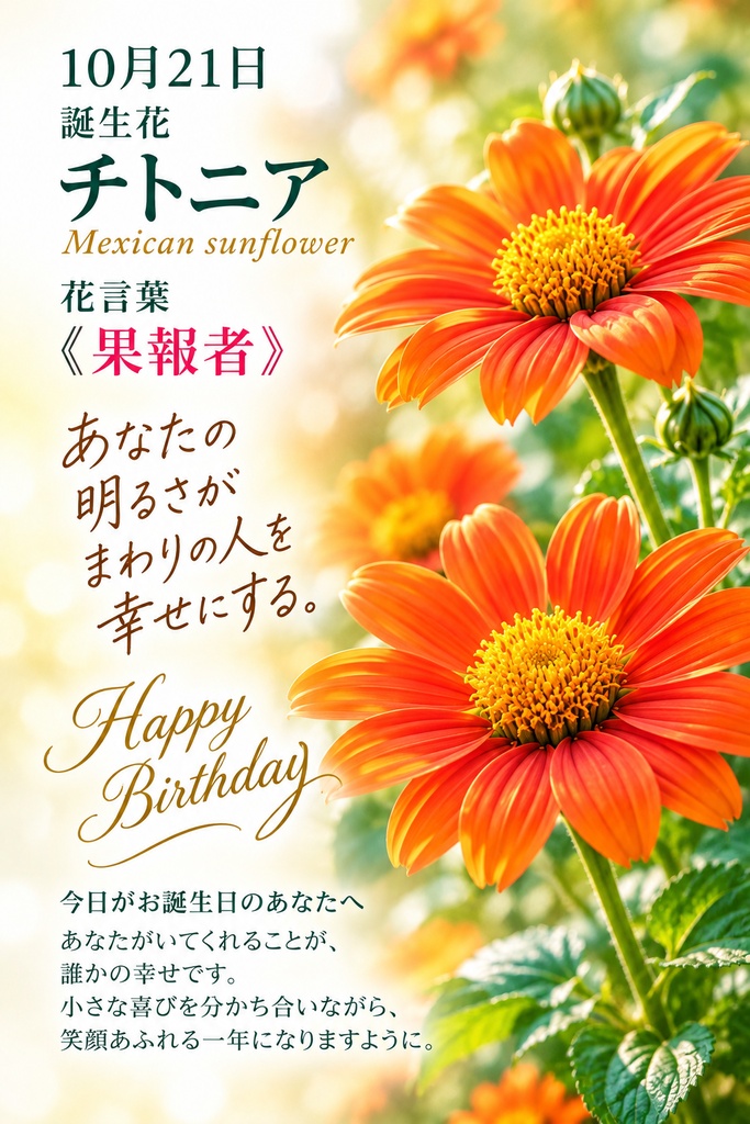 【10月21日】誕生花バースデーカード|チトニア《果報者》|つながる。366日の誕生日