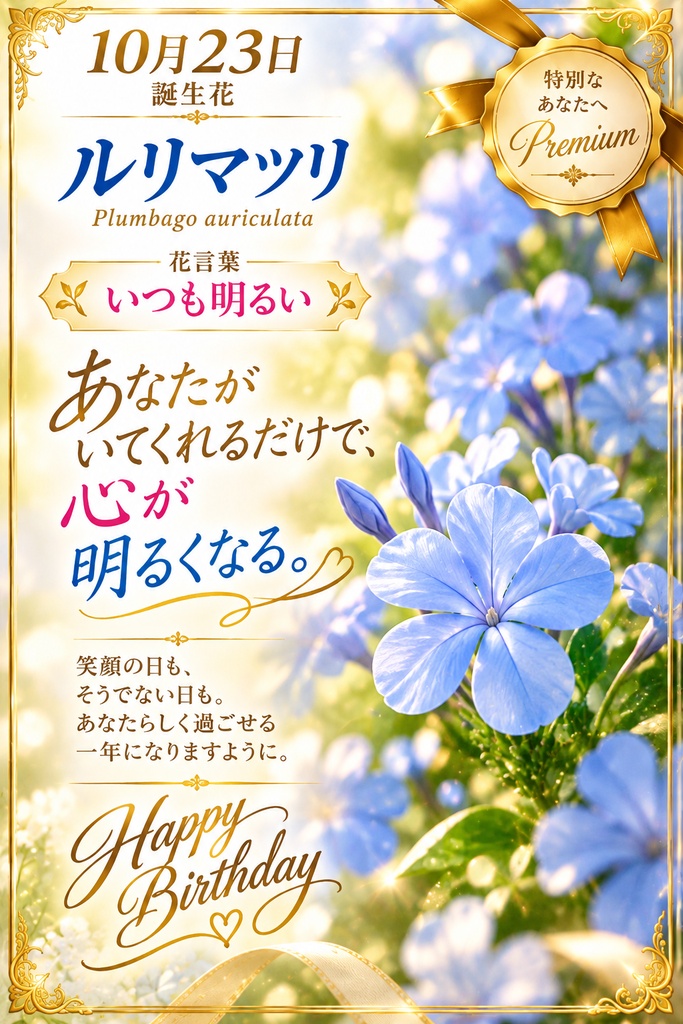 🌸 【10月23日】誕生花 ルリマツリ《いつも明るい》｜大切な人へ贈るプレミアム誕生日ギフト4点セット｜300円｜つながる。