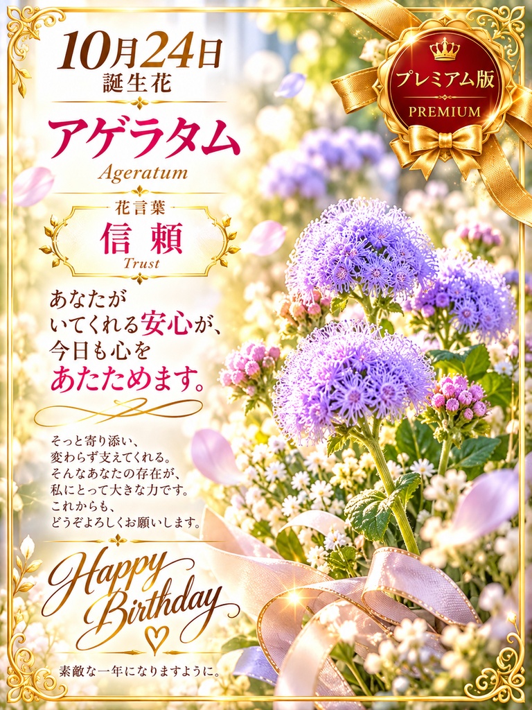 🌸【10月24日】誕生花 アゲラタム《信頼》｜大切な人へ贈るプレミアム誕生日ギフト4点セット｜300円｜つながる。