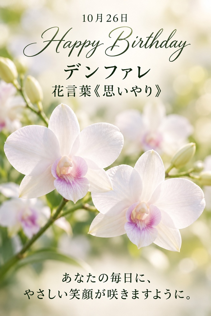 🌸【10月26日】誕生花バースデーカード｜デンファレ《思いやり》｜0円版｜つながる。366日の誕生日