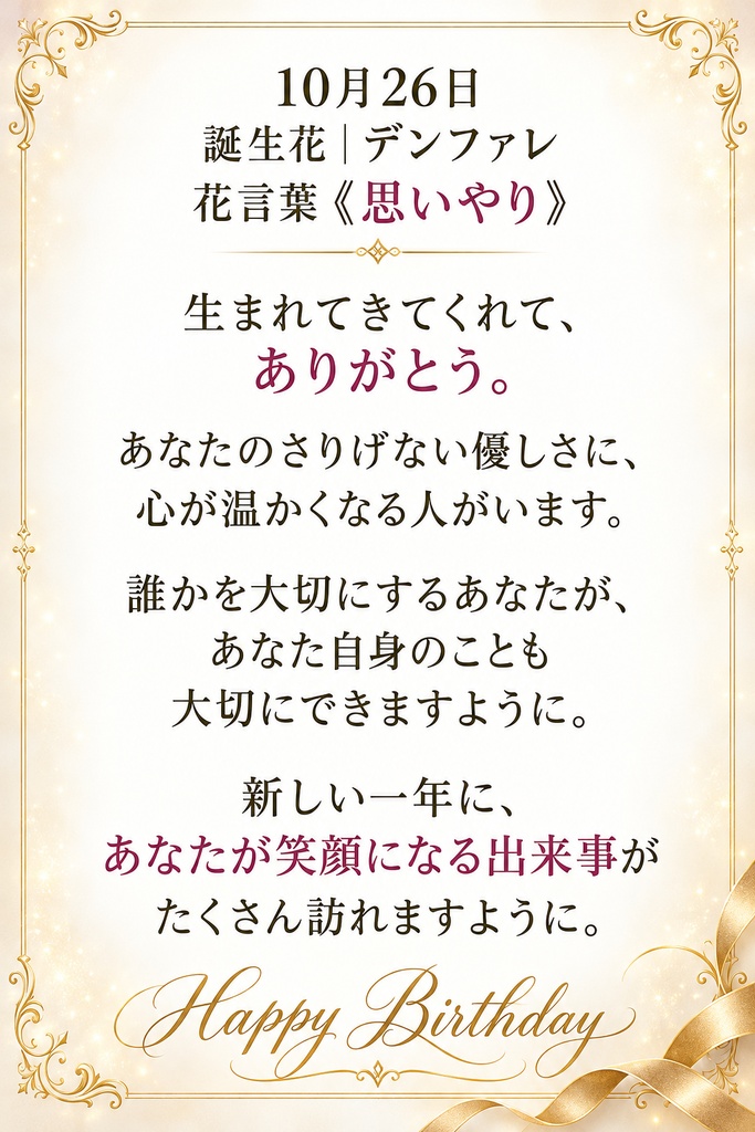 🌸【10月26日】誕生花 デンファレ《思いやり》|大切な人へ贈るプレミアム誕生日ギフト3点セット|300円|つながる。