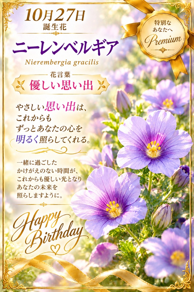 🌸【10月27日】誕生花 ニーレンベルギア《優しい思い出》｜大切な人へ贈るプレミアム誕生日ギフト3点セット｜300円｜つながる。